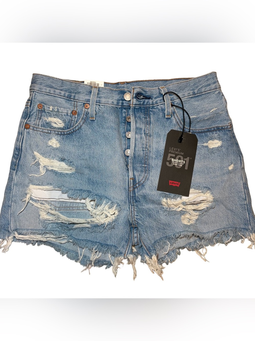 NWT Levi’s 501 Light Wash High Waisted Distressed Denim Shorts Button Fly 27”